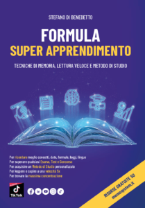 Copertina del libro 'Formula Super Apprendimento' di Stefano Di Benedetto, che illustra tecniche di memoria, lettura veloce e metodo di studio.