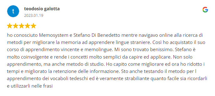 Recensione a 5 stelle di Teodosio Galotta per il corso Memosystem.